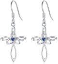 wholesale 925 Sterling Silver Celtic Cross Drop Earrings with Blue Stone for Women-0-0