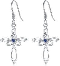 wholesale 925 Sterling Silver Celtic Cross Drop Earrings with Blue Stone for Women-Dragonfly