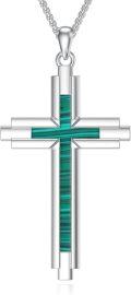 wholesale 925 Sterling Silver Malachite Inlay Celtic Crucifix Cross Pendant Necklace for Men & Women-0-0