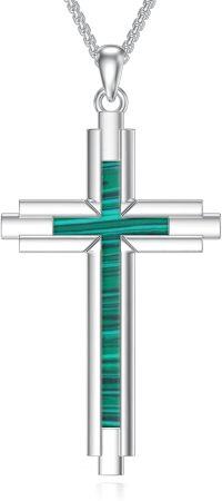 wholesale 925 Sterling Silver Malachite Inlay Celtic Crucifix Cross Pendant Necklace for Men & Women-Malachite Cross Necklace