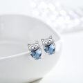 wholesale 925 Sterling Silver Heart-Shaped Blue Crystal Cat Stud Earrings - Adorable Kitty  for Her-0-1
