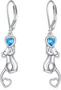 wholesale 925 Sterling Silver Blue Crystal Heart Mouse Drop Earrings-0-0