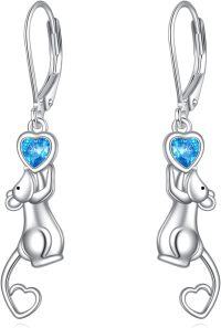 wholesale 925 Sterling Silver Blue Crystal Heart Mouse Drop Earrings-Mouse Earrings