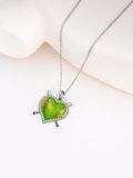 wholesale 925 Sterling Silver Green Softball Heart Crossed Bats Cz Halo Pendant Necklace-0-4
