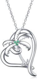 wholesale 925 Sterling Silver Green Simulated Emerald Palm Tree Pendant Necklace for Women-0-0