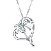 wholesale 925 Sterling Silver Green Simulated Emerald Palm Tree Pendant Necklace for Women-Heart - Palm Tree