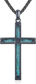 wholesale 925 Sterling Silver Turquoise Inlay Cross Pendant Necklace for Men & Women-0-0
