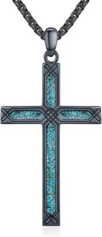 wholesale 925 Sterling Silver Turquoise Inlay Cross Pendant Necklace for Men & Women-Black Cross Turquoise Pendant Necklace