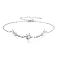 wholesale 925 Sterling Silver Star Moonstone Charm Anklets Wholesale with Wings and Chain for Women Girls Beach  7 Adjustable Size-Wings Bracelet
