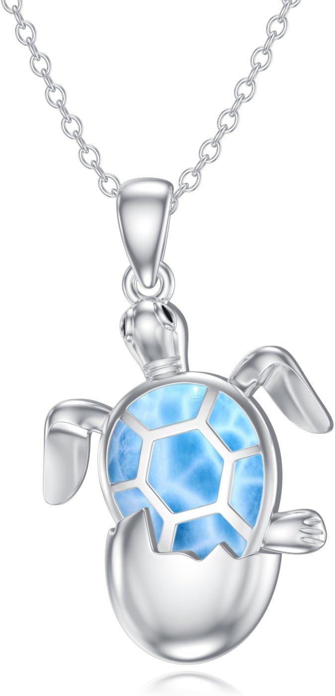  Sterling Silver Ocean Jewelry Sea Turtle Seahorse Starfish Beach Necklace for Women Girls -Turtle