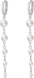wholesale 925 Sterling Silver White Pearl Drop Earrings with Cubic Zirconia Accents for Women-0-0