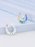 wholesale Horseshoe Earrings For Women White Gold Plated S925 Sterling Silver Horse Shoe Stud Earrings For Sensitive Ears St Patricks Birthday Christmas Mother's Day Jewelry Gifts For Horse Lover Sister -0-5
