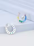 TOUPOP White Gold Plated S925 Sterling Silver Horseshoe Stud Earrings-0-5