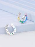 TOUPOP White Gold Plated S925 Sterling Silver Horseshoe Stud Earrings-0-5