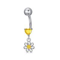 wholesale 925 Sterling Silver Daisy Flower Belly Button Ring with Yellow Heart Pendant Jewelry for Women Gifts-Daisy