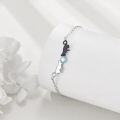 wholesale 925 Sterling Silver Cat Charm Bracelet with Moonstone and Black Enamel - Gifts for Women-0-3