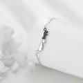 wholesale 925 Sterling Silver Cat Charm Bracelet Wholesale with Moonstone and Black Enamel - Gifts for Women-0-3