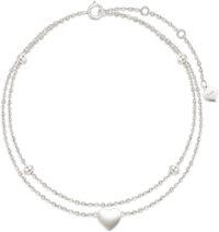 wholesale 14K Gold Double Chain Heart Charm Ankle Anklet for Women - Mother's Day Gifts-White Gold