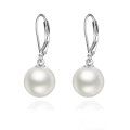 wholesale 925 Sterling Silver Round White Pearl Drop Earrings White Gold Plated-0-0