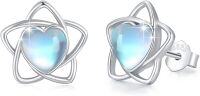 wholesale 925 Sterling Silver Heart-Shaped Moonstone Stud Earrings with Blue Glow - Unique s for Women and Girls-Star Moonstone Earrings #2