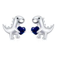 wholesale 925 Sterling Silver Dinosaur Stud Earrings Wholesale With Red Heart-I-Sep-Blue Sapphire