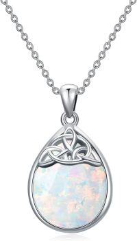 wholesale 925 Sterling Silver Opal Triquetra Teardrop Pendant Necklace for Women-Opal