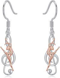 wholesale 925 Sterling Silver Musical Note Gymnast Dangle Earrings for Women and Teenage Girl Gift Ideas-Music Note Dancer