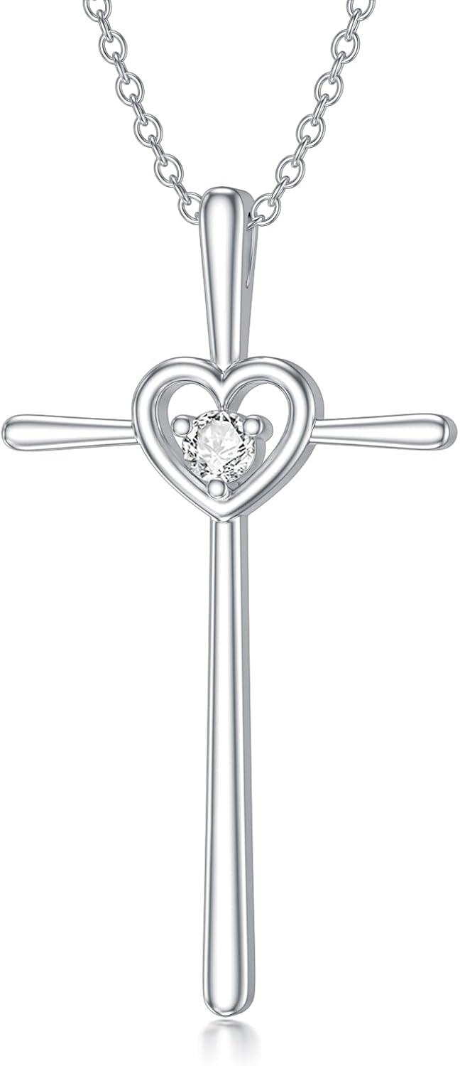Sterling Silver Diamond Cross Necklace for Women-Type 7