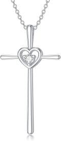 wholesale 925 Sterling Silver Heart-Shaped Cubic Zirconia Cross Pendant Necklace for Women-0-0