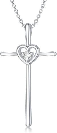 wholesale 925 Sterling Silver Heart-Shaped Cubic Zirconia Cross Pendant Necklace for Women-Type 7