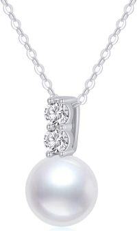 wholesale 10K Gold White Freshwater Cultured Pearl & Diamond Accent Pendant Necklace 17 Chain-10k White Gold