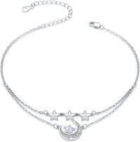 wholesale 925 Sterling Silver Multi-Stone Charm Anklet with Stars and Moon Design for Women (Onyx/Turquoise/Moonstone/Malachite)-11-Star Moon Bracelet
