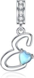 wholesale 925 Sterling Silver Heart-Shaped Blue Moonstone Initial N Charm Pendant Necklace Gift-0-40