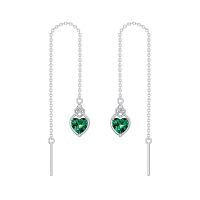 wholesale 925 Sterling Silver Celtic Knot Heart Threader Earrings w 12 Birthstones-5-May-Emerald Green