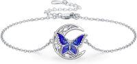 wholesale 925 Sterling Silver Blue Enamel Butterfly & Crescent Moon Adjustable Celtic Knot Bracelet - Irish  for Women-Butterfly