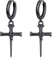 wholesale Black  Cross Nail Design Huggie Hoops for Men Women Norse Viking s 2 Pcs Set-Nail Cross