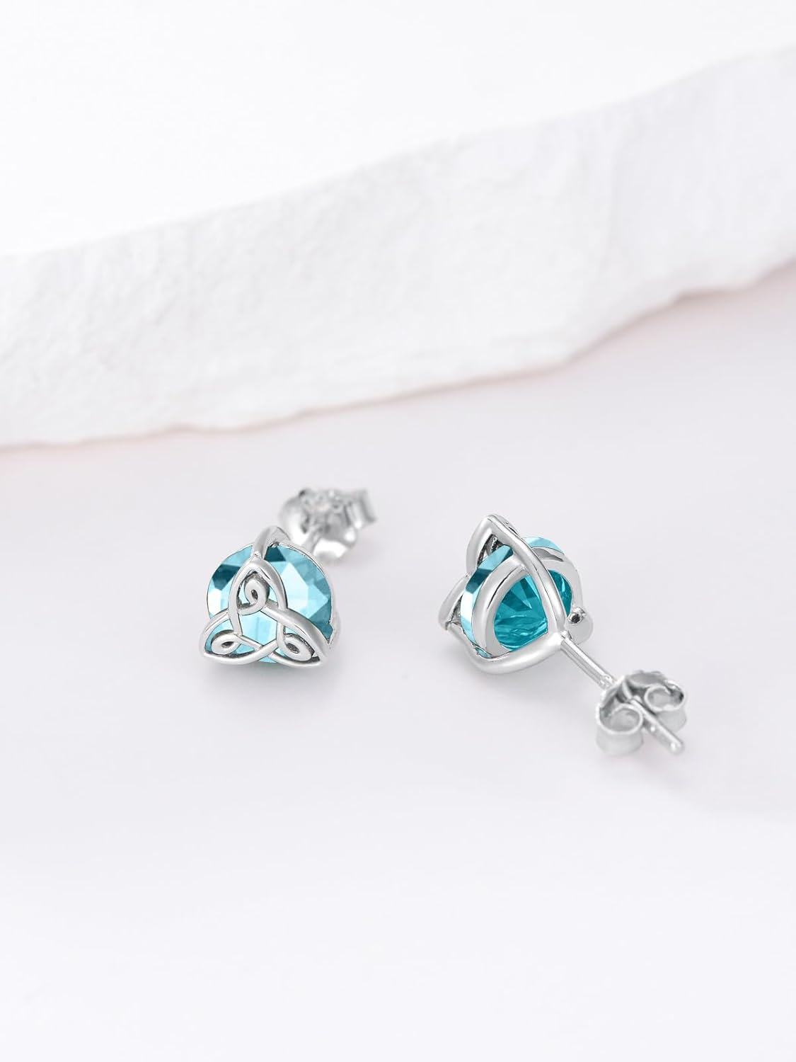 wholesale 925 Sterling Silver Celtic Knot Stud Earrings with Blue Topaz Birthstone for Women-0-3