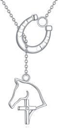 wholesale 925 Sterling Silver Horseshoe & Horse Head w/Cross Pendant Necklaces for Women Girls  Set-0-0