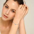 wholesale 925 Sterling Silver Evil Eye Hamsa Hand Cubic Zirconia Double Chain Bracelet White Gold Plated-0-3