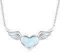 wholesale 925 Sterling Silver Heart-Shaped Opal Wing Pendant Necklace for Women and Girls-0-0