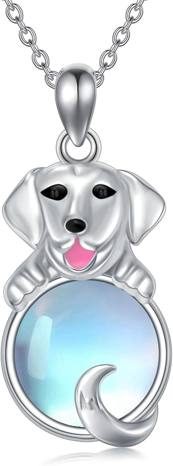 Sterling Silver Moonstone Dog Necklace for Women Memorial Jewelry Gift-Labrador