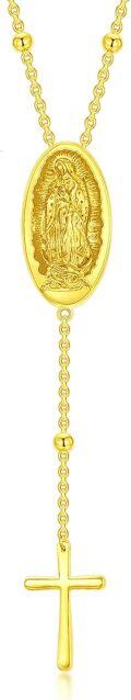 wholesale Gold 925 Sterling Silver Guadalupe Virgin Mary Cross Pendant Chain Necklace 24-0-0