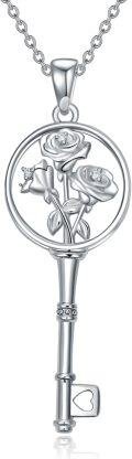 wholesale Sterling Silver Diamond Birth Flower Key Necklace for Women-0-45
