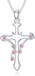 wholesale 925 Sterling Silver Pink Crystal Star and Moon Zodiac Constellation Cross Pendant Necklace-0-0