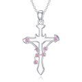 wholesale 925 Sterling Silver Cross Pendant Necklace With Pink Cubic Zirconia Platinum Plated For Women-0-0