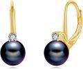 wholesale 925 Sterling Silver White Pearl and Cubic Zirconia Leverback Earrings-0-12