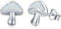 wholesale 925 Sterling Silver Opal Mushroom Stud Earrings for Women - Sparkly White Stone -0-0