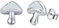 wholesale 925 Sterling Silver Opal Mushroom Stud Earrings for Women - Sparkly White Stone -01-White