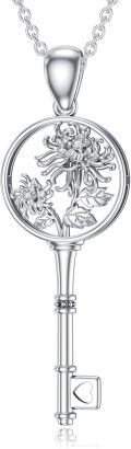 wholesale 925 Sterling Silver Key Pendant Necklace With Floral Design-0-0