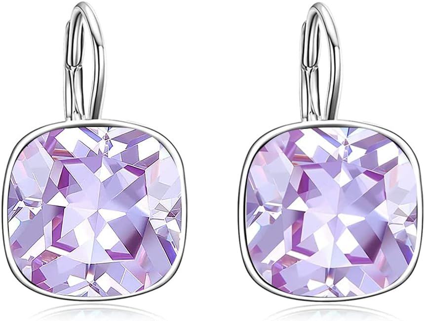 Sterling Silver Austrian Crystal Hypoallergenic Leverback Earrings Women s Gift-Purple